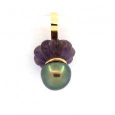 Ciondolo in Oro 18K e 1 Keishi di Tahiti