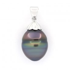 Ciondolo in Argento e 1 Perla de Tahiti Cerchiata C 12.9 mm