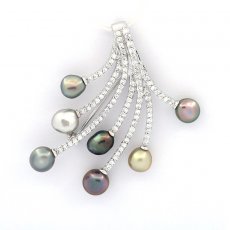Ciondolo e Broche in Argento con 7 keishi di Tahiti