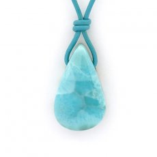 Collana in Cuoio e 1 Larimar - 30 x 18 x 8.5 mm - 7.5 gr