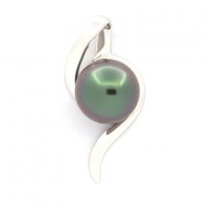 Ciondolo in Argento e 1 Perla di Tahiti Semi-Rotonda B 9.1 mm