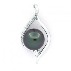 Ciondolo in Argento e 1 Perla di Tahiti Semi-Rotonda B 9.2 mm