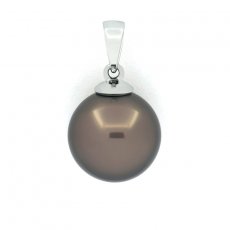 Ciondolo in Oro bianco 18K e 1 Perla de Tahiti Rotonda B 11.2 mm