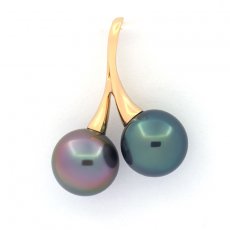 Ciondolo in Oro 18K e 2 Perle de Tahiti Rotonde 1 A 8.8 mm e 1 B+ 8.7 mm