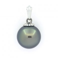 Ciondolo in Oro bianco 18K e 1 Perla de Tahiti Rotonda B 12.4 mm