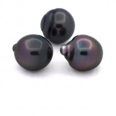 Lotto di 3 Perle di Tahiti Semi-Barocche B di 10.7 a 10.8 mm