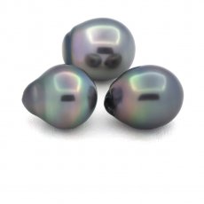 Lotto di 3 Perle di Tahiti Semi-Barocche B di 11.1 a 11.3 mm