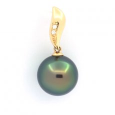 Ciondolo in Oro 18K + 2 diamanti e 1 Perla di Tahiti Rotonda B+ 11.6 mm