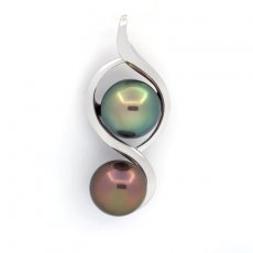 Ciondolo in Argento e 2 Perle di Tahiti Semi-Barocche B 9.9 e 10.3 mm