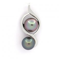 Ciondolo in Argento e 2 Perle di Tahiti Semi-Barocche C 9.8 e 10.3 mm