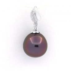 Ciondolo in Oro bianco 18K e 1 Perla di Tahiti Semi-Baroccha A+ 10.1 mm