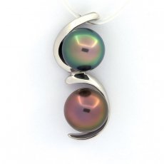 Ciondolo in Argento e 2 Perle di Tahiti Semi-Rotonde C 9.7 e 9.9 mm