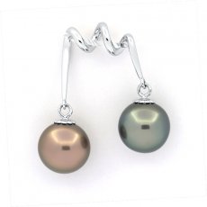 Ciondolo in Argento e 2 Perle di Tahiti Semi-Rotonde B/C 10.1 e 10.3 mm