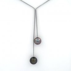 Collana in Argento e 2 Perle di Tahiti Rotonde C 11.6 e 12 mm