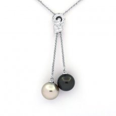 Collana in Argento e 2 Perle di Tahiti Rotonde C 11.6 e 11.9 mm