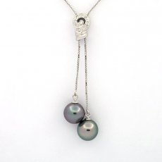 Collana in Argento e 2 Perle di Tahiti Semi-Rotonde B/C 10.5 e 10.6 mm