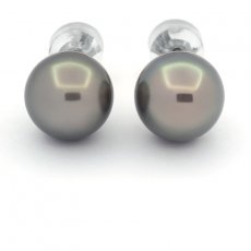 Orecchini in Argento e 2 Perle di Tahiti Rotonde C 10.4 mm