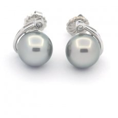 Orecchini in Argento e 2 Perle di Tahiti Rotonde C 10 mm