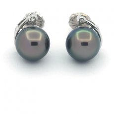 Orecchini in Argento e 2 Perle di Tahiti Rotonde C 10.4 mm