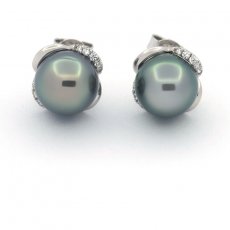 Orecchini in Argento e 2 Perle di Tahiti Semi-Rotonda C 8.8 mm