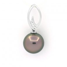 Ciondolo in Argento e 1 Perla di Tahiti Rotonda C 12 mm