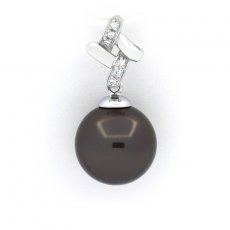 Ciondolo in Argento e 1 Perla di Tahiti Rotonda C 11.8 mm