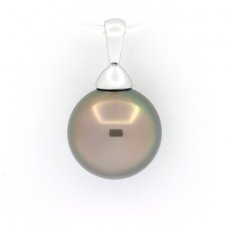 Ciondolo in Argento e 1 Perla di Tahiti Rotonda C 11.1 mm