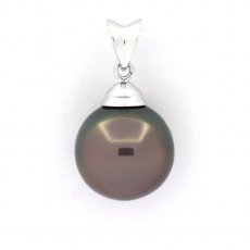 Ciondolo in Argento e 1 Perla di Tahiti Semi-Rotonda C 11.7 mm