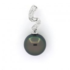 Ciondolo in Argento e 1 Perla di Tahiti Rotonda C 11.5 mm