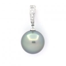 Ciondolo in Argento e 1 Perla di Tahiti Rotonda C 13.3 mm