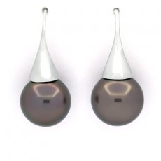 Orecchini in Argento e 2 Perle di Tahiti Rotonde C 11.9 mm