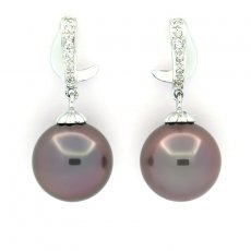 Orecchini in Argento e 2 Perle di Tahiti Rotonde C 11.5 mm