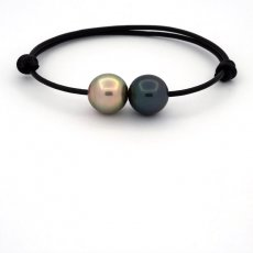 Braccialetto in Cuoio e 2 Perle di Tahiti Semi-Barocca C 11.6 mm