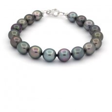 Braccialetto con 18 perle di Tahiti Semi-Barroca B 8 a 9 mm e Argento sterling