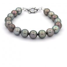 Braccialetto con 17 perle di Tahiti Rotonde da 9.3 a 9.9 mm e Argento sterling