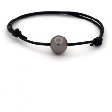 Braccialetto in Cuoio e 1 Perla di Tahiti Rotonda C 12.6 mm