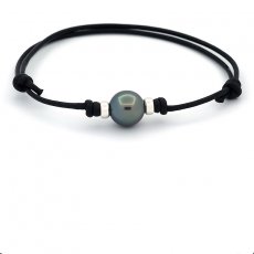 Braccialetto in Cuoio e 1 Perla di Tahiti Semi-Baroccha C 10.5 mm