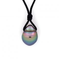 Collana in Cotone e 1 Perla di Tahiti Barocca C 11.1 mm