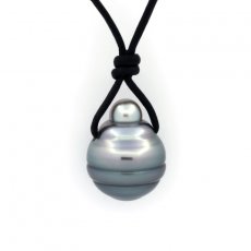 Collana in Cuoio di Canguro e 1 Perla di Tahiti Cerchiata C 11.7 mm
