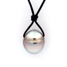 Collana in Cuoio di Canguro e 1 Perla di Tahiti Barocca C 12.7 mm