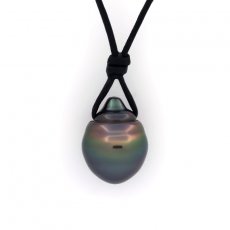 Collana in Cuoio e 1 Perla di Tahiti Cerchiata B 10.9 mm