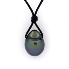 Collana in Cuoio di Canguro e 1 Perla di Tahiti Semi-Baroccha B/C 11.6 mm