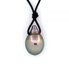 Collana in Cuoio di Canguro e 1 Perla di Tahiti Semi-Baroccha B 11.6 mm