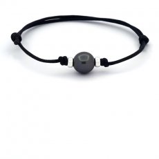 Braccialetto in Cotone Cerato e 1 Perla di Tahiti Semi-Baroccha C 10.6 mm