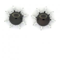 Orecchini in Argento e 2 Perle di Tahiti Rotonde C 8.9 mm