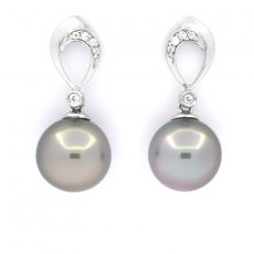 Orecchini in Argento e 2 Perle di Tahiti 1 Rotonda & 1 Semi-Rotonda B/C 9.7 e 9.9 mm