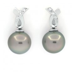 Orecchini in Argento e 2 Perle di Tahiti 1 Rotonda & 1 Semi-Rotonda B/C 9.1 e 9.3 mm