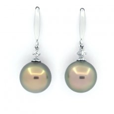 Orecchini in Argento e 2 Perle di Tahiti Rotonde C 9.8 mm