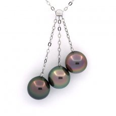 Collana in Argento e 3 Perle di Tahiti Semi-Barocche B da 9.1 a 9.4 mm