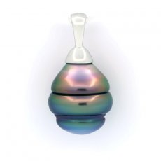 Ciondolo in Argento e 1 Perla de Tahiti Cerchiata B+ 10.6 mm